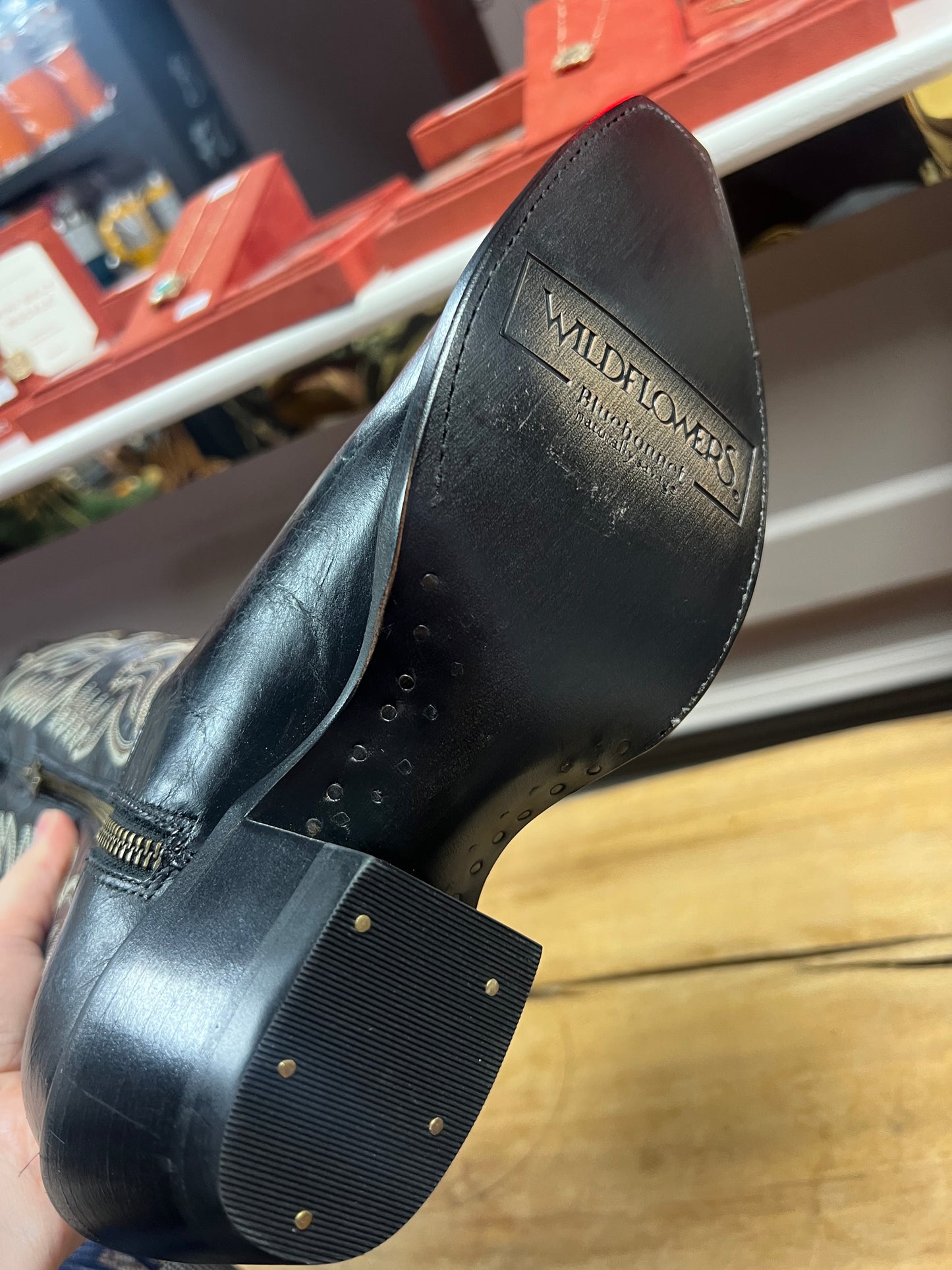 Wildflower Black Leather Cowboy Boots