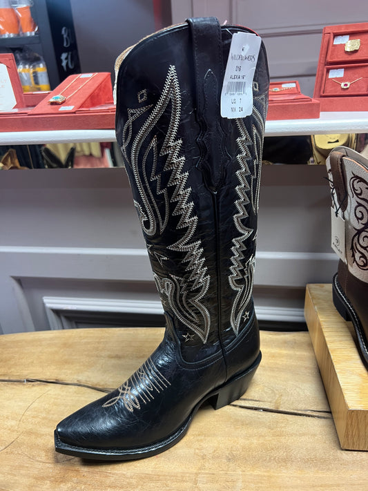 Wildflower Black Leather Cowboy Boots