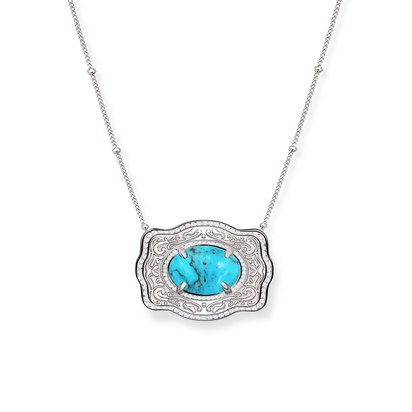 SpurWest Belt Buckle Necklace (Oasis) Silver