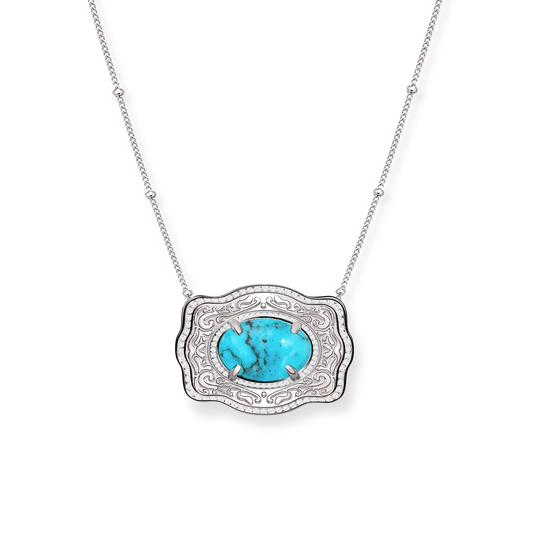 SpurWest Belt Buckle Necklace (Oasis) Silver