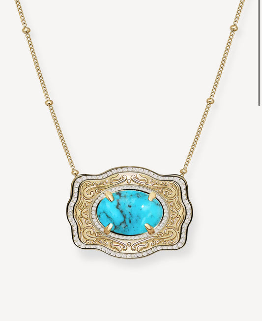 SpurWest Belt Buckle Necklace (Oasis) Gold