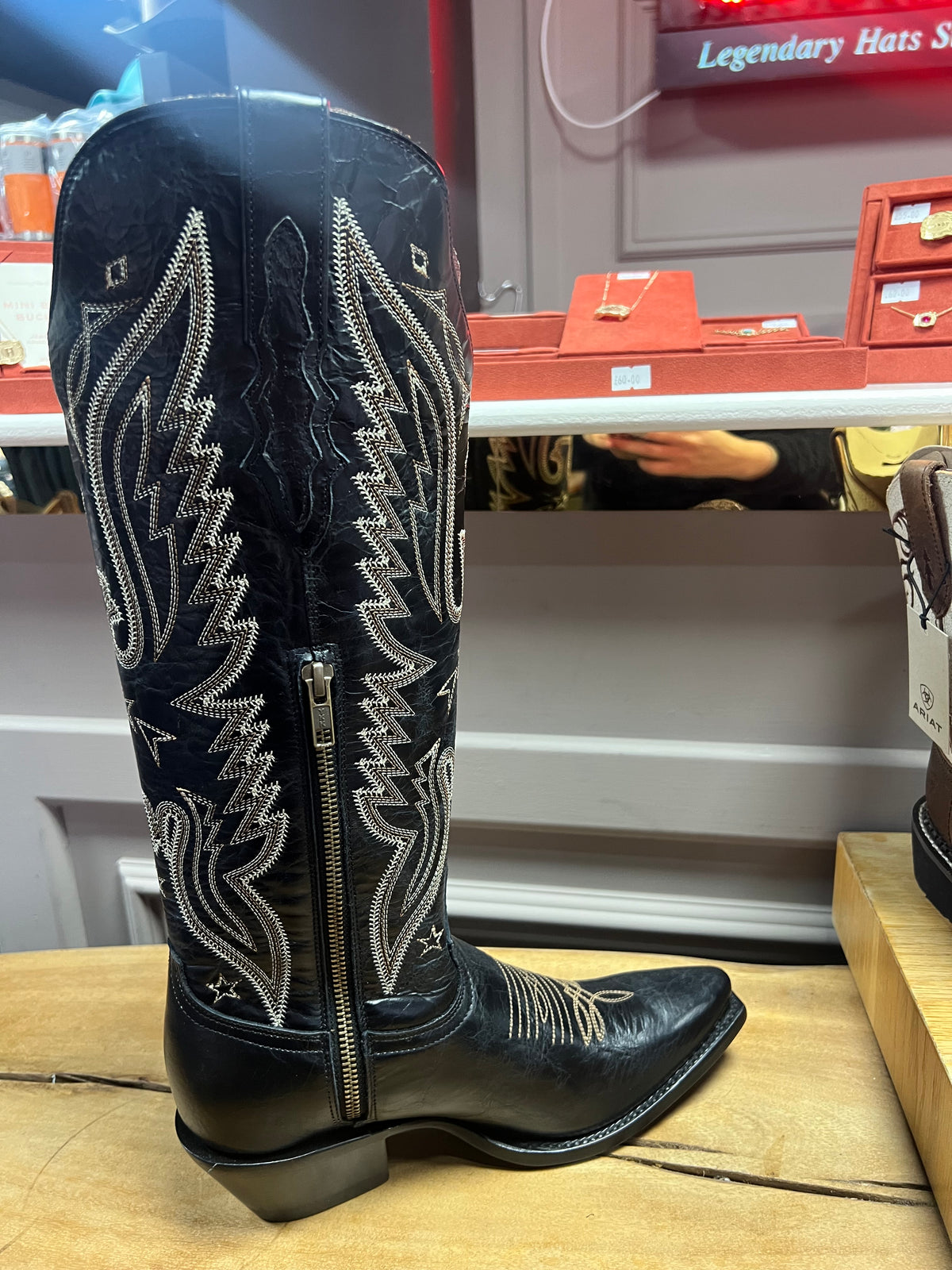 Wildflower Black Leather Cowboy Boots