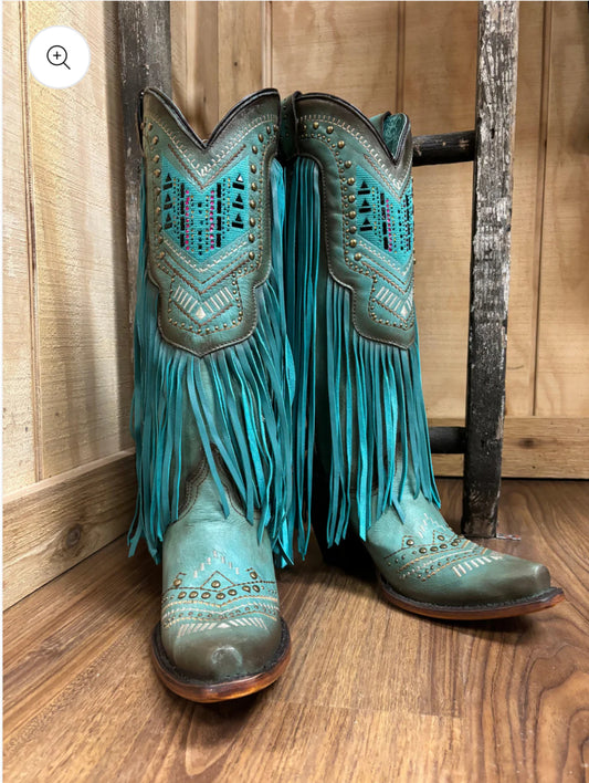 Corral Turquoise Fringe Cowboy Boots